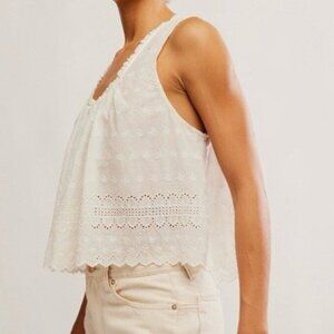 Free People Marina Sleeveless Top Eyelet Size XL Clean Ivory 100% Cotton NWT